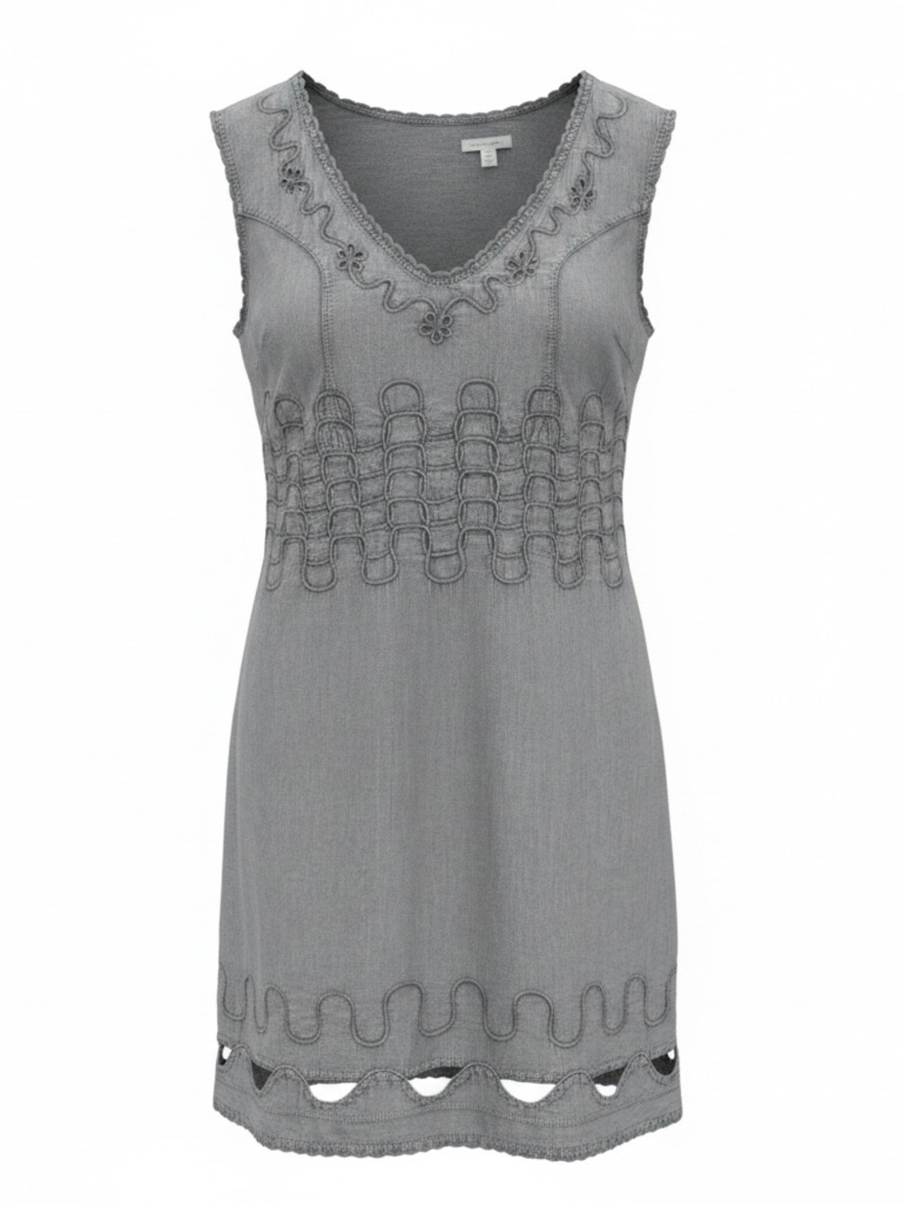 Gray Sleeveless‎ V-Neck Crochet Trim Dress